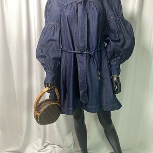 Denim Blue Dress with Puff Sleeves